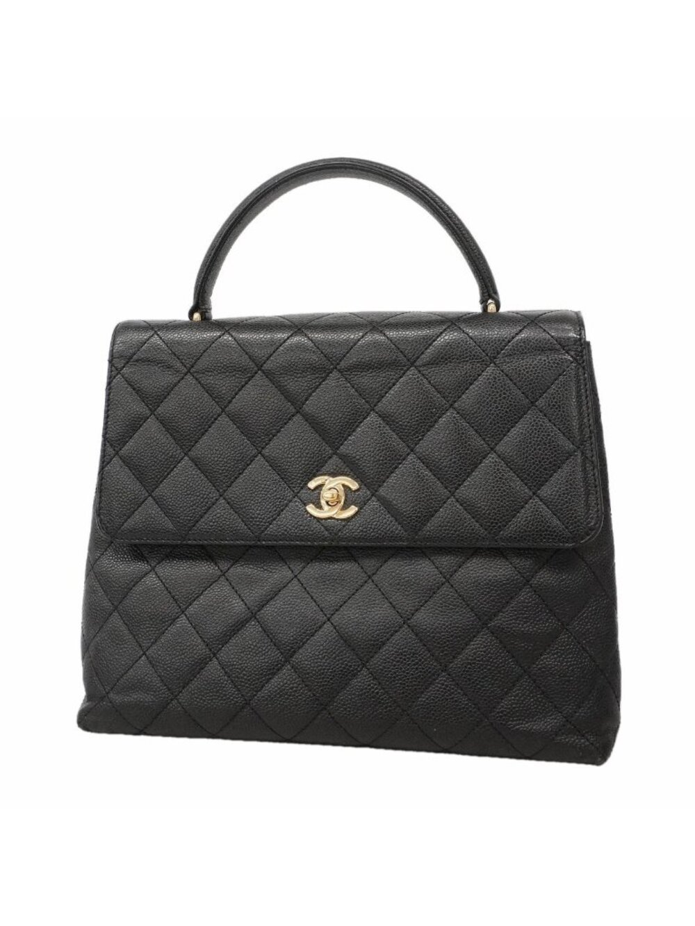 Chanel Handbag Quilted Caviar Leather Black Gold
